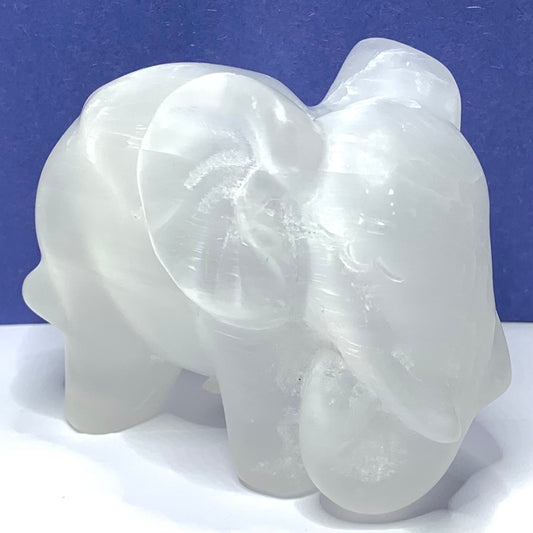 One of a Kind Selenite Satin Spar Carved Elephant Stone-3 1/2 x 2 1/2 (NC4833)