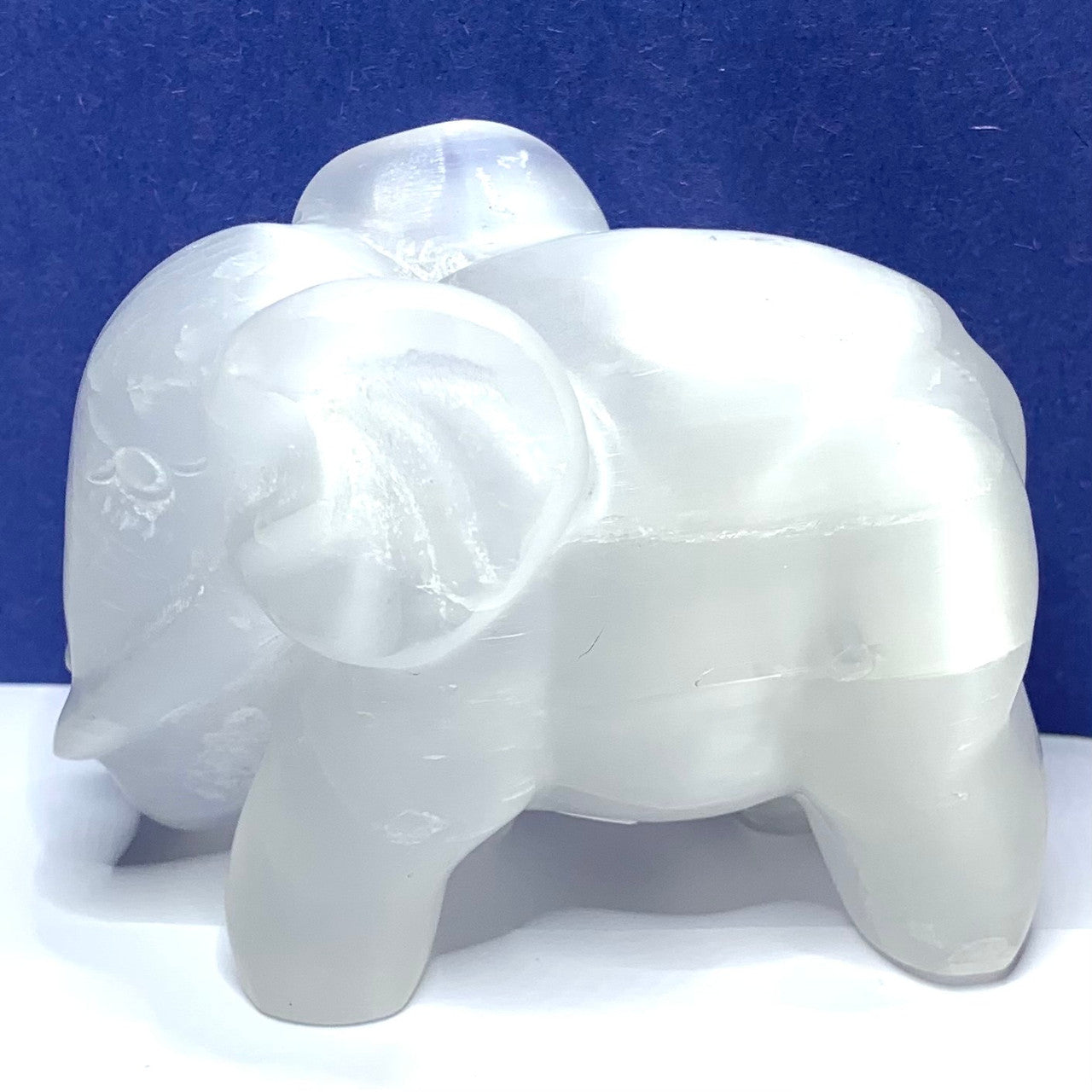 One of a Kind Selenite Satin Spar Carved Elephant Stone-3 1/2 x 2 1/2 (NC4833)