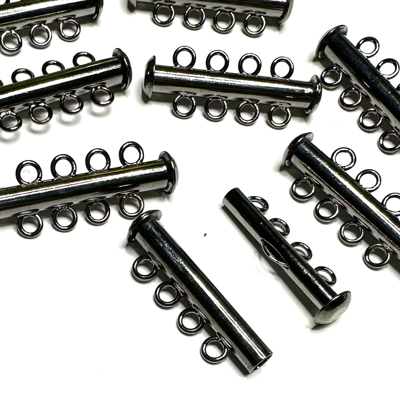 Gunmetal 4-Strand Tube Slider Clasps-Set of 8-26mm (CO5262)