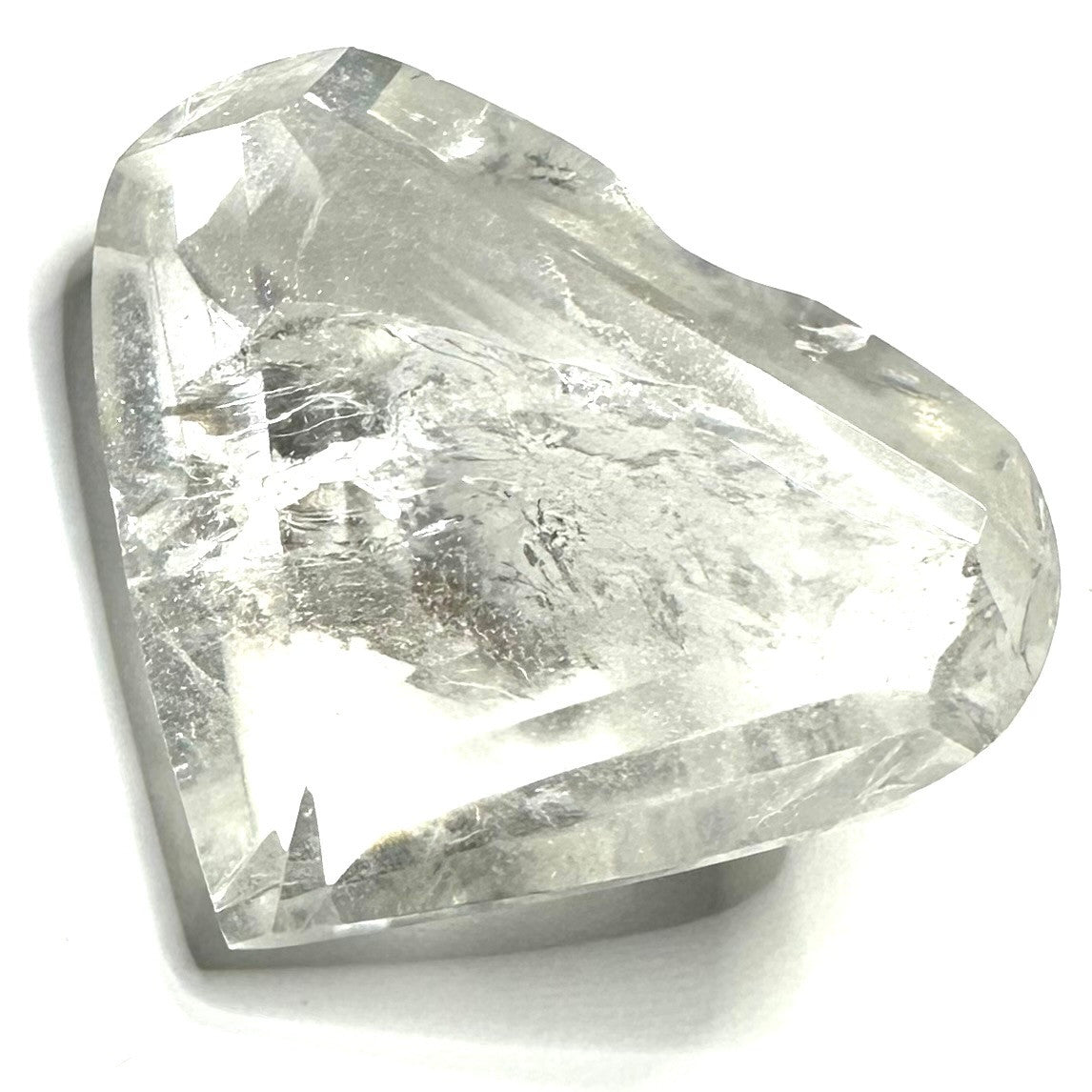 Quartz Crystal with Rainbow Inclusions Carved and Faceted Heart Stone-2 1/2 x 2 1/4"