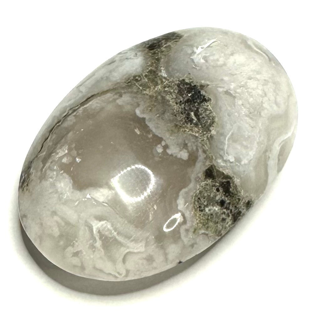 One of a Kind Black Snow Flower Agate Palm Stone-1 3/4 x 1 1/4" (NC5268)