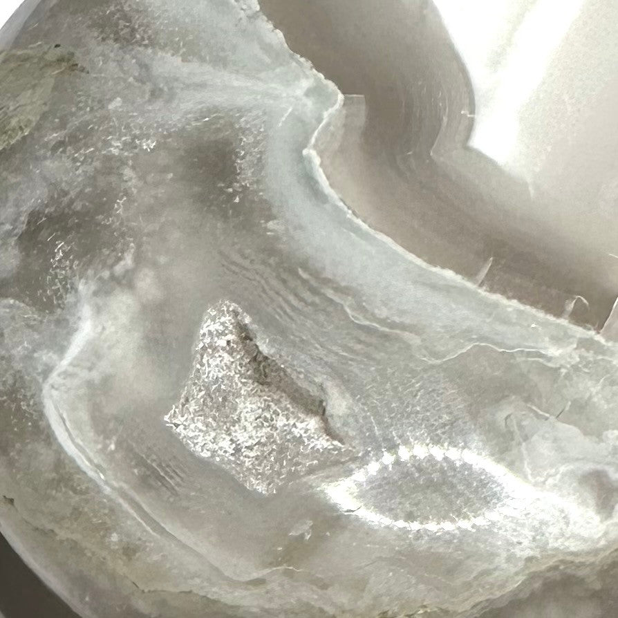 One of a Kind Black Snow Flower Agate with Druzy Palm Stone-1 3/4" (NC5271)