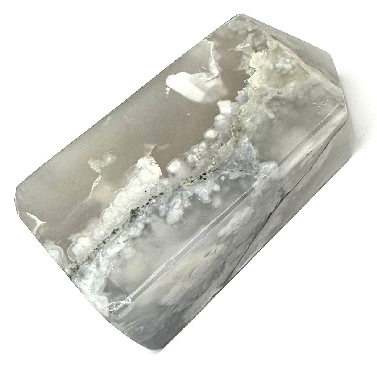 One of a Kind Black Snow Flower Agate Stone Tower-2 3/4" X 1 1/4" (NC5272)