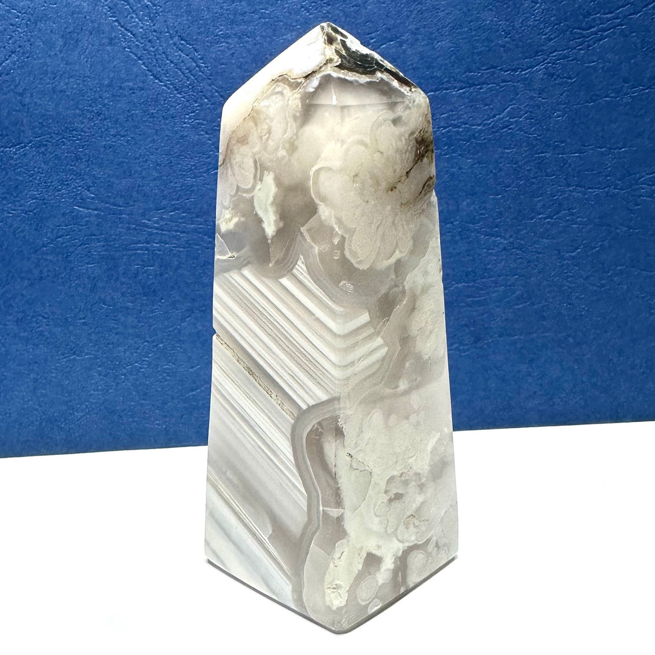 One of a Kind Black Snow Flower Agate Stone Tower-3 1/4 x 1 1/4" (NC5273)