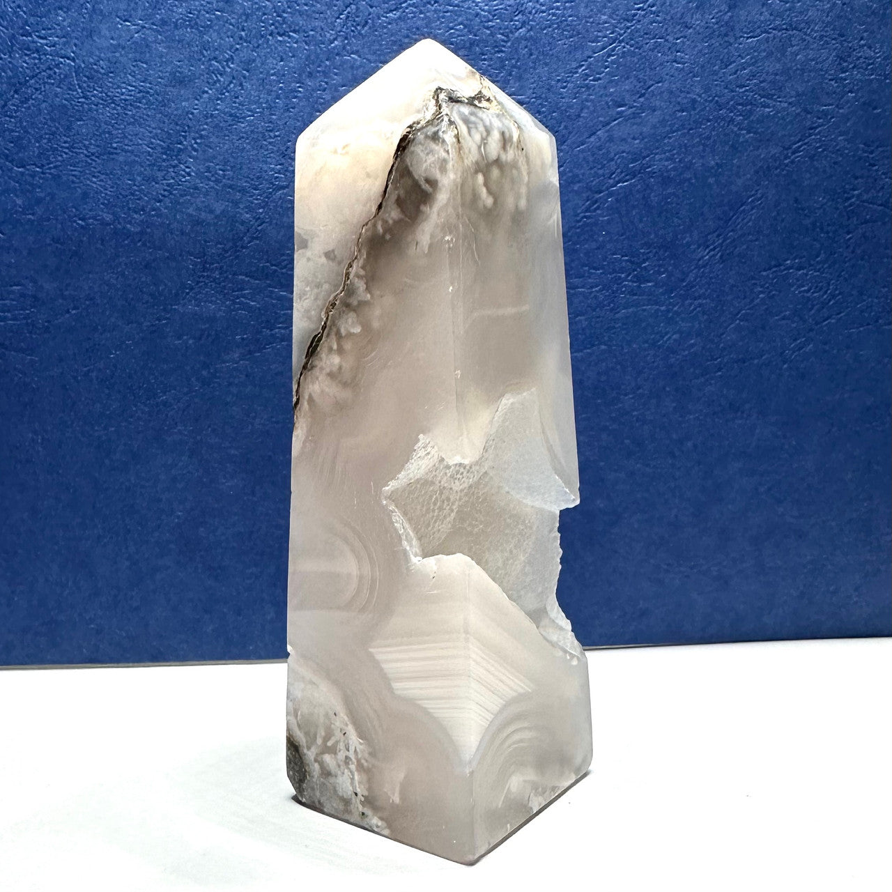 One of a Kind Black Snow Flower Agate with Druzy Stone Tower-4 x 1 1/4" (NC5280)