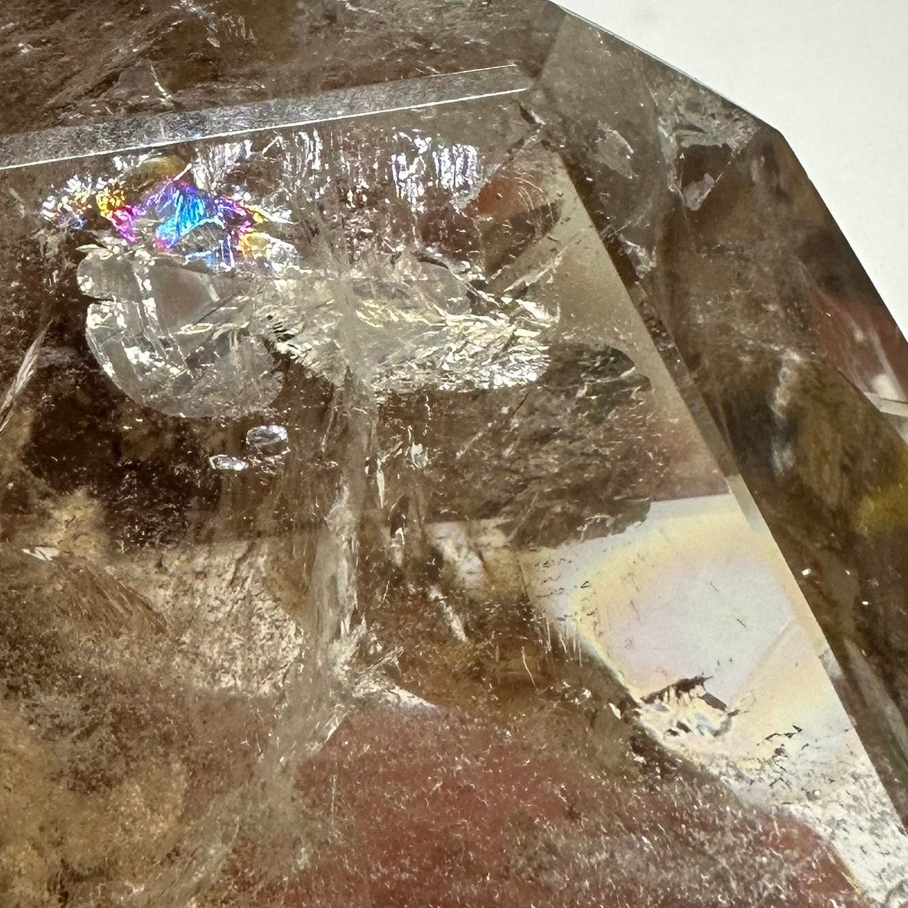 One of a Kind Smokey Garden Quartz with Rainbow Inclusions Freeform Stone-2 3/4 x 1 3/4"