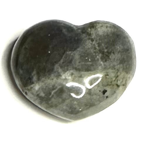 One of a Kind Purple Flash Labradorite Carved Heart Palm Stone-1" (NC5304)