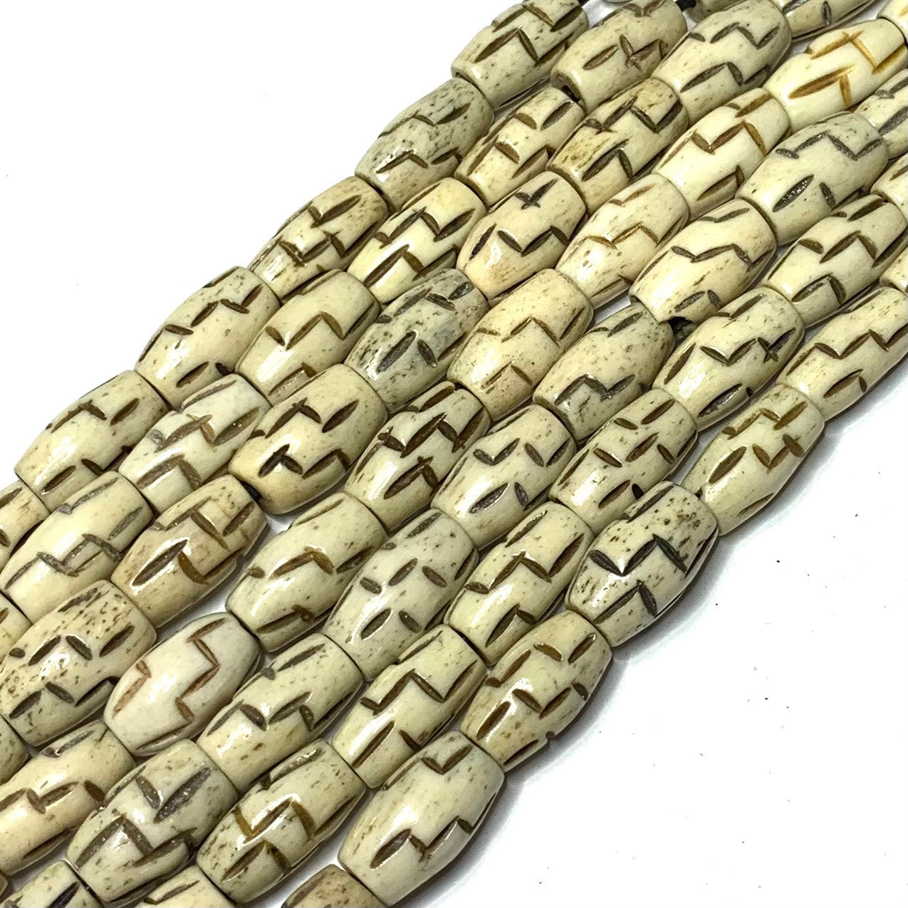 Vintage Hand Carved Bone Short Rice Beads-12 x 7mm Avg.