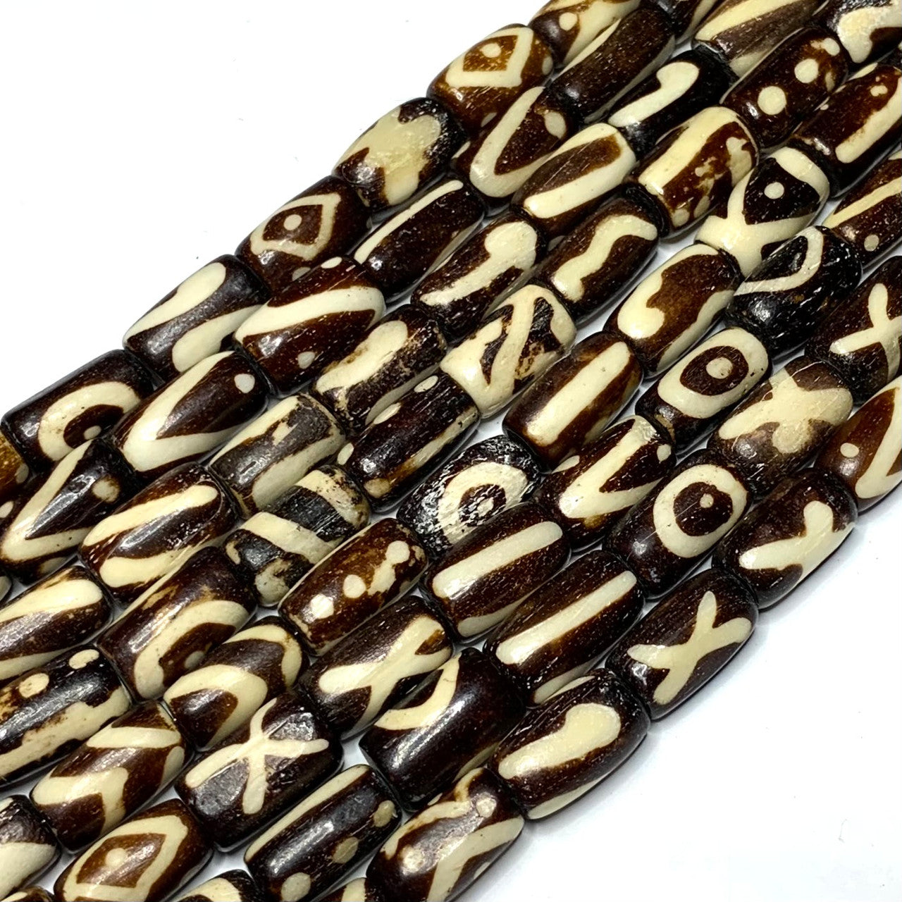 Vintage Hand Carved Bone Patterned Barrel Beads-14 x 7mm Avg. (B3531)