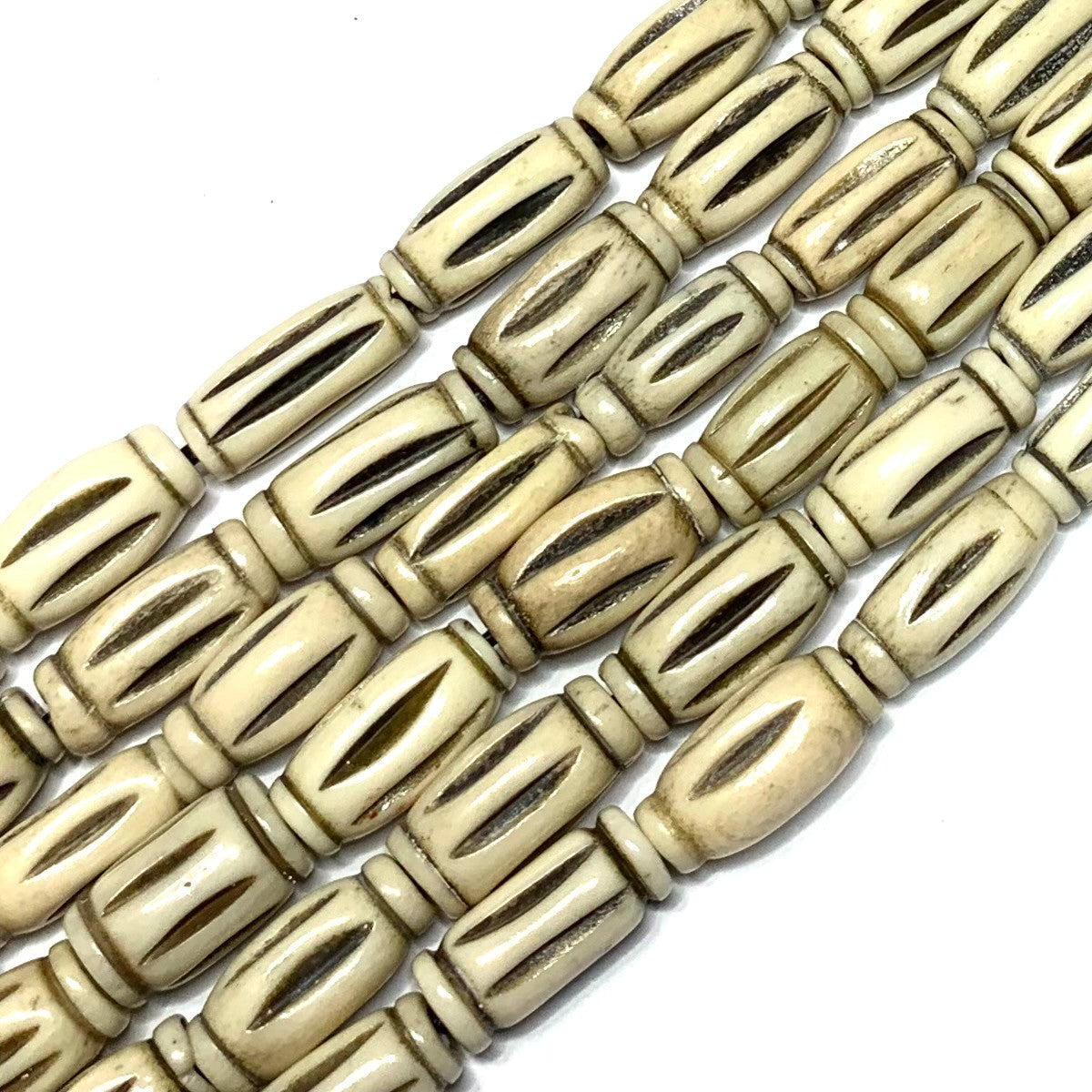 Vintage Hand Carved Bone Tube Beads-16 x 7mm Avg. (B3532)