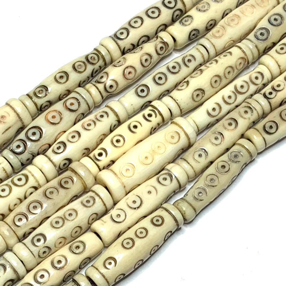 Vintage Hand Carved Dotted Tube Beads-25 x 7mm (B3537)
