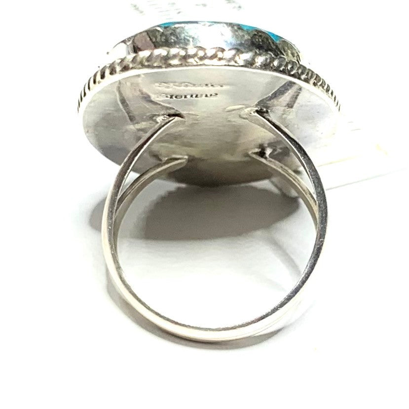 One of a Kind Kingman Turquoise and Sterling Silver Ring-40 x 25mm