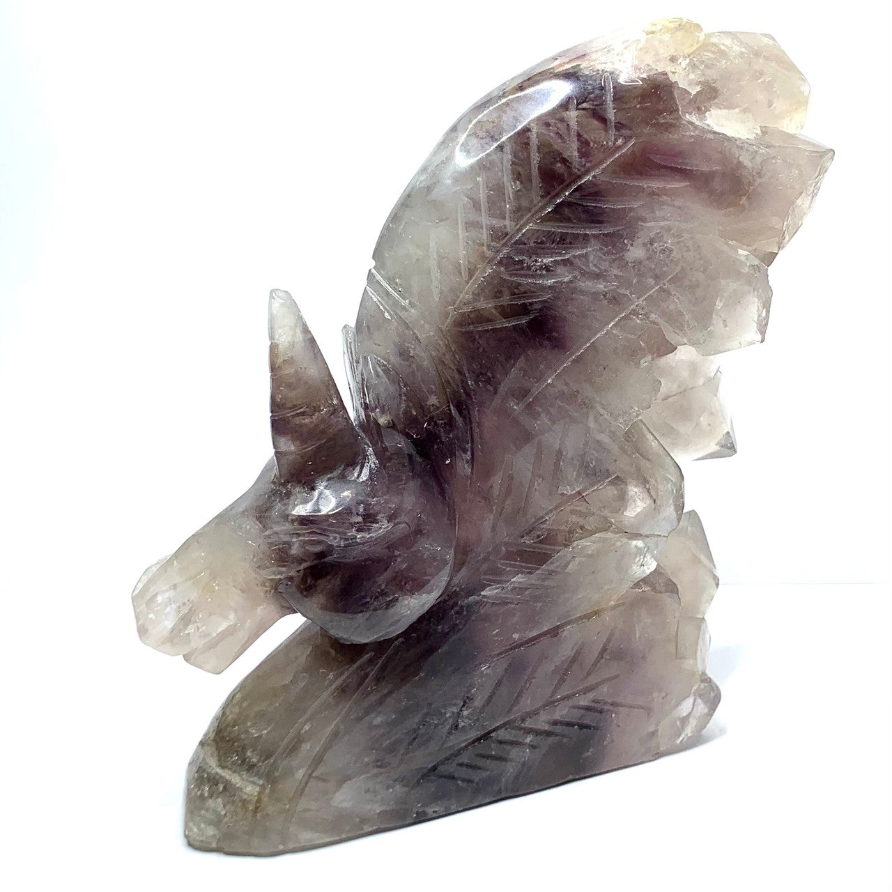 One of a Kind Hand Carved Amethyst Unicorn-6 x 5 1/2 x 1 1/2" (NC4870)