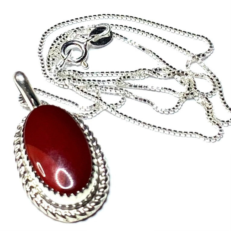 One of a Kind Rosarita and Sterling Silver Oval Pendant Necklace-24 x 15mm (SP3567)