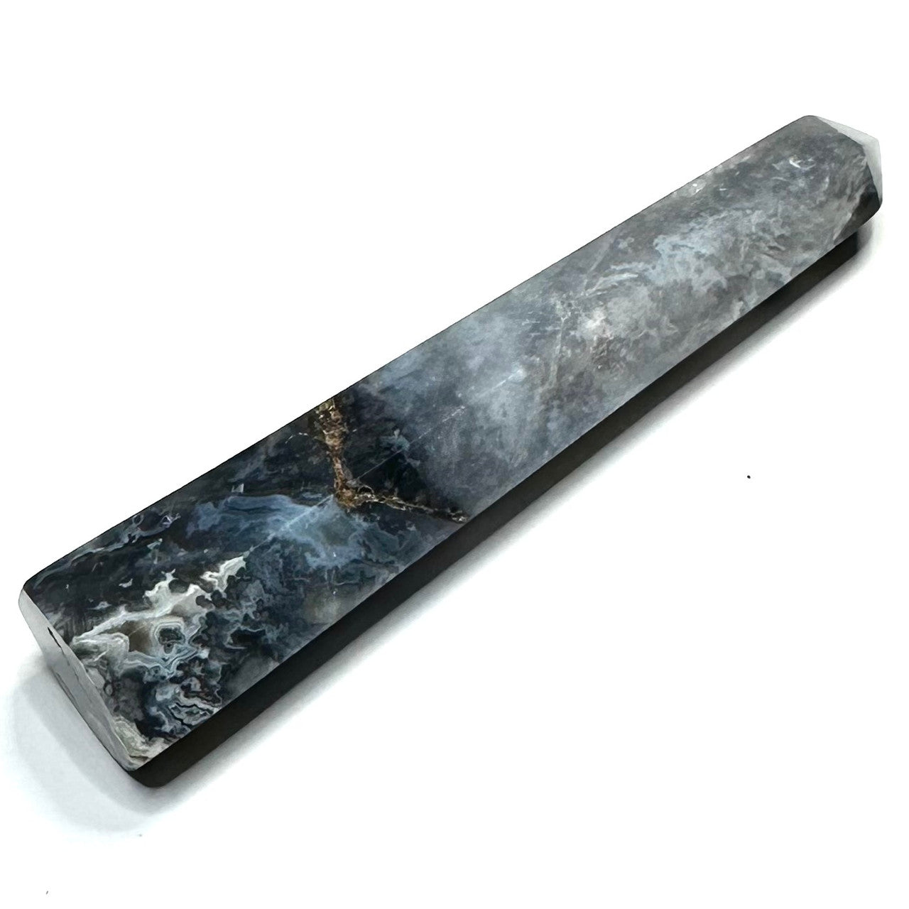 One of a Kind Blue Plume Agate with Druzy Tower Stone-4 1/4 x 3/4"-NC6268