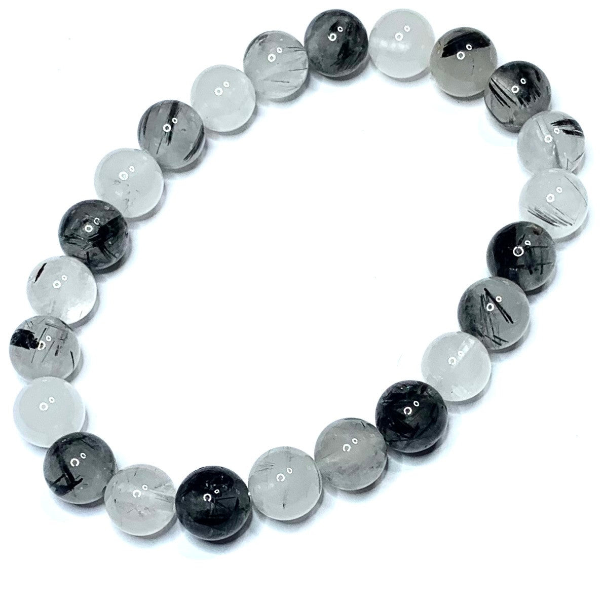 Black Rutilated Quartz Mala Bead Bracelet-8mm (NC4904)