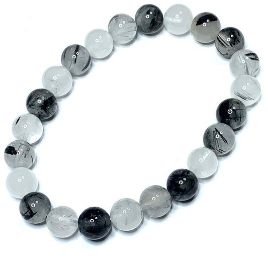 Black Rutilated Quartz Mala Bead Bracelet-8mm (NC4904)