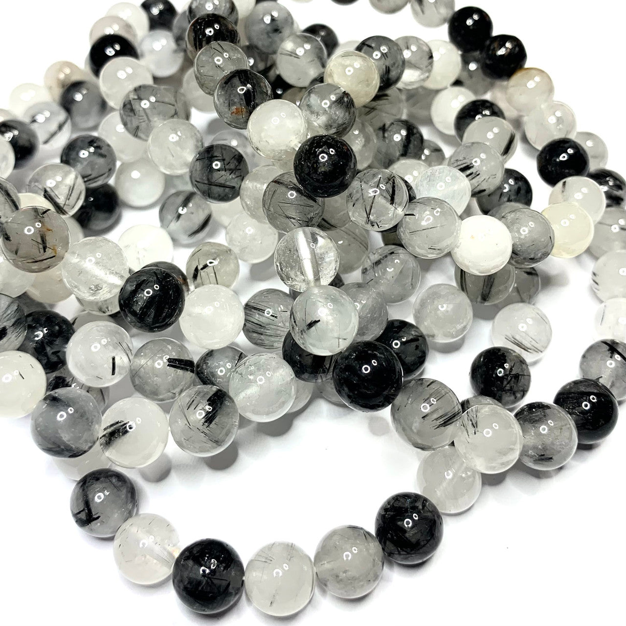 Black Rutilated Quartz Mala Bead Bracelet-8mm (NC4904)