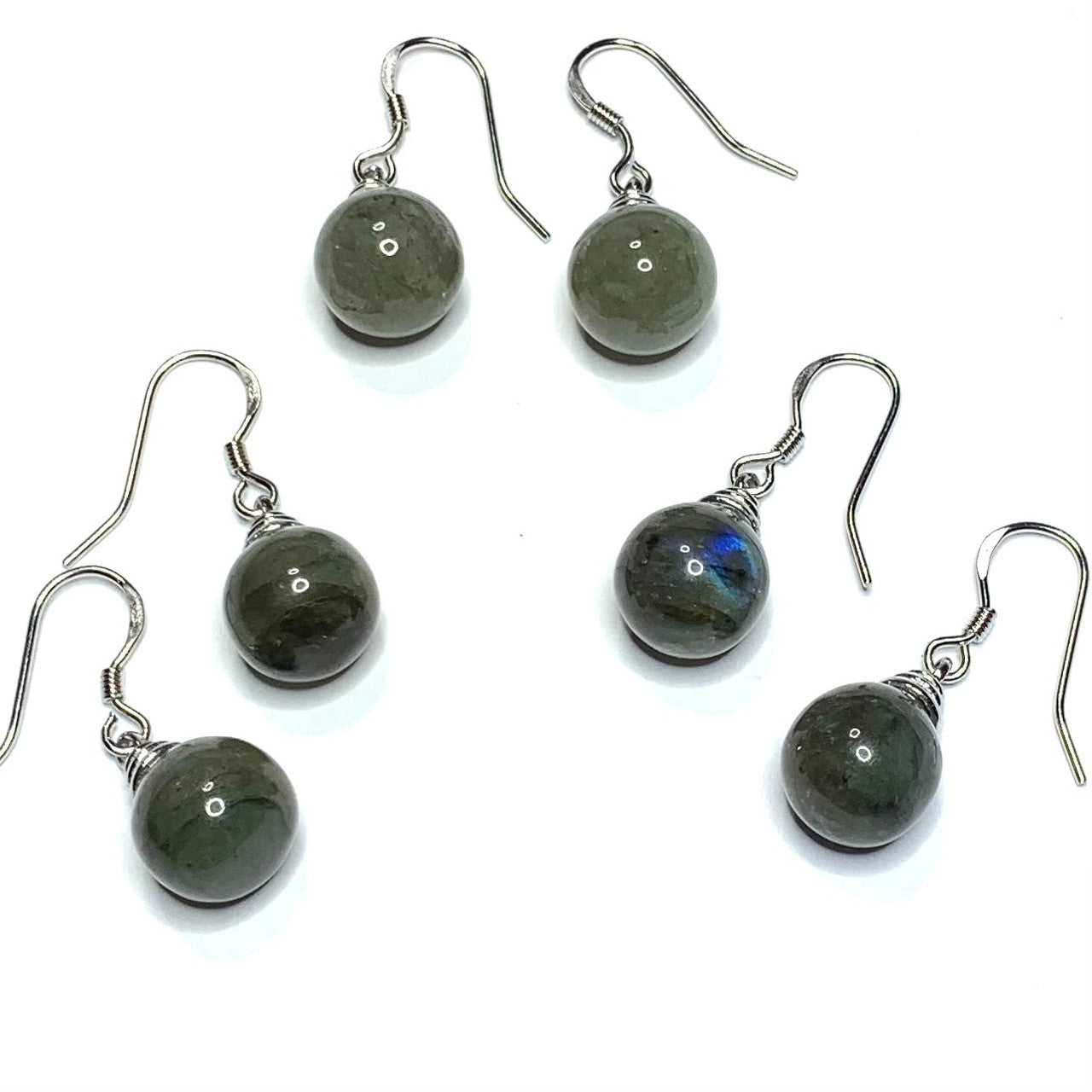 Labradorite and sterling Silver Dangle Earrings-A Grade-11 x 10mm (SP3590)