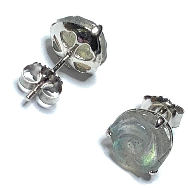 Labradorite and Sterling Silver Rose Flower Stud Earrings-AAA Grade-8-9mm (SP3592)