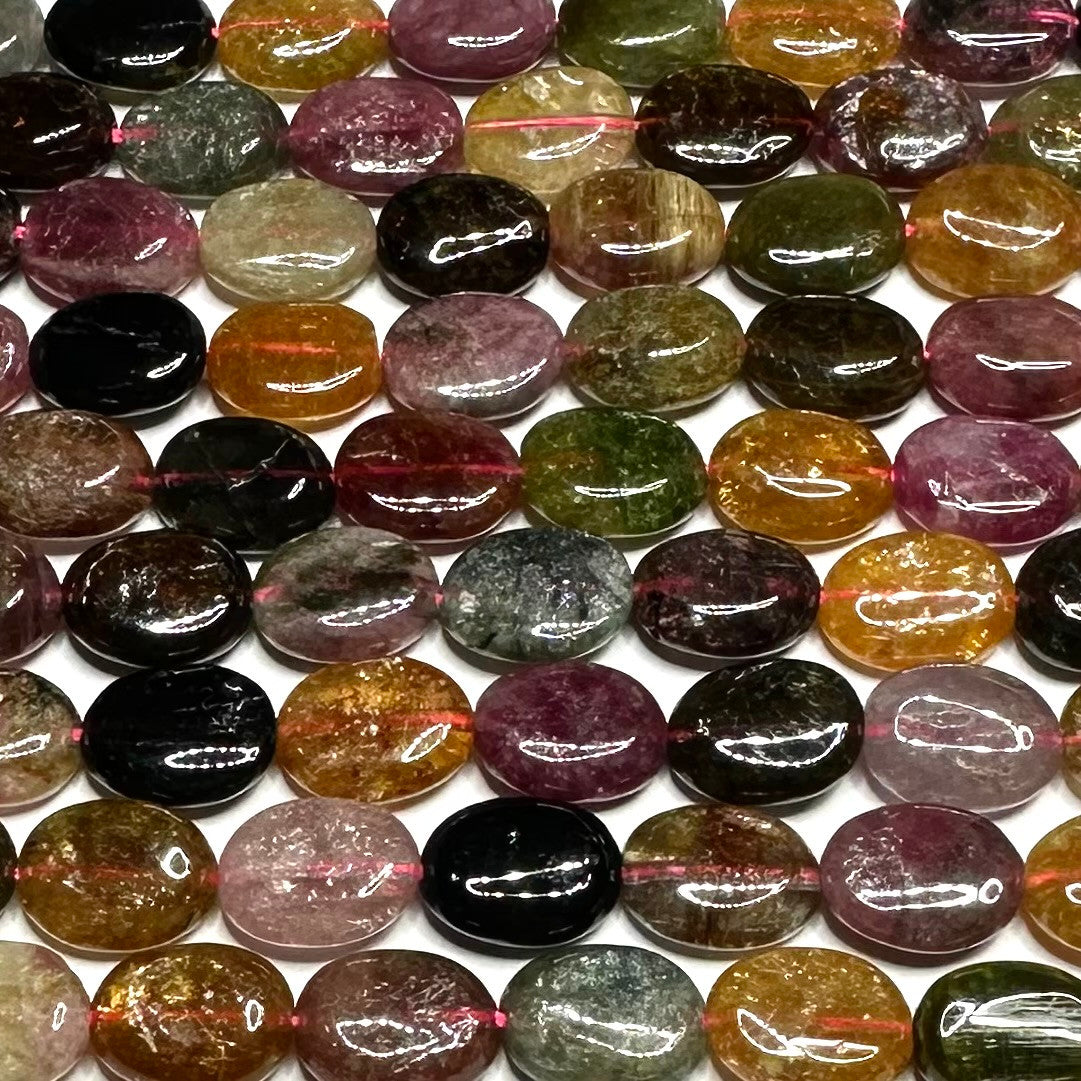 Rainbow Tourmaline Polished Flat Oval Beads-10 x 8mm (SP5336)