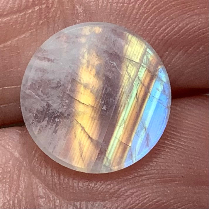 Rainbow Moonstone Flat Round Cabochons-AAA-Grade-12mm (CAB3606)