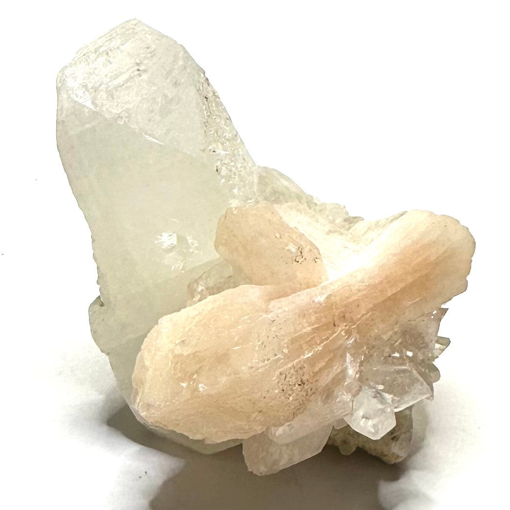 One of a Kind Apophyllite with Peach Stilbite Crystal Cluster-1 3/4 x 1 1/4"