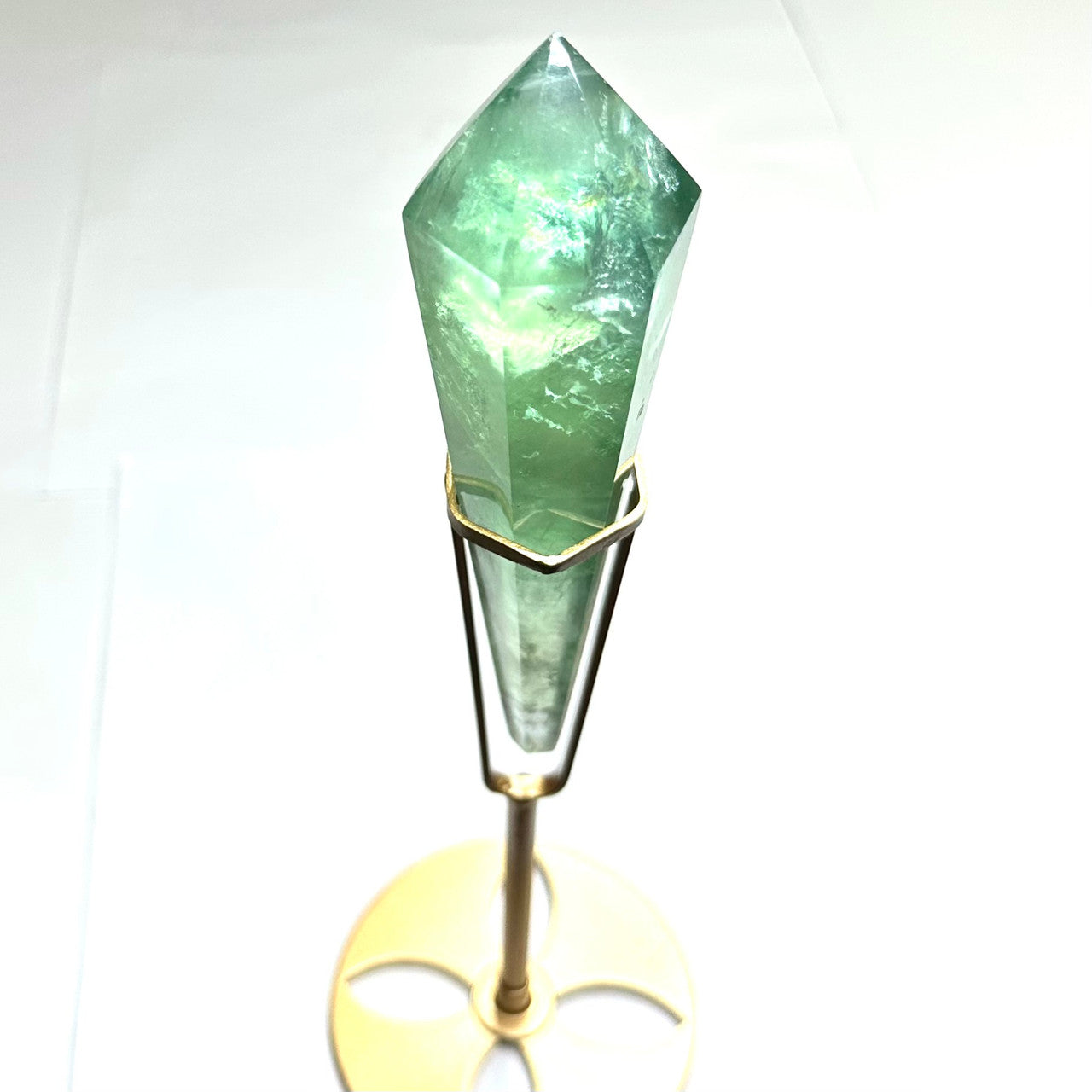 One of a Kind Green Fluorite Point with Stand-10"