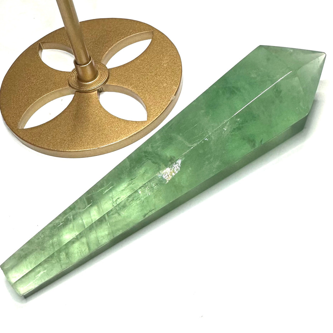 One of a Kind Green Fluorite Point with Rainbow Inclusions and Stand-9 1/2"NC6353