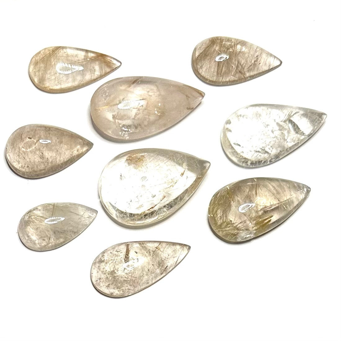 One of a Kind Rutile Quartz Cabochon Closeout Lot-9 Cabs-23-33mm
