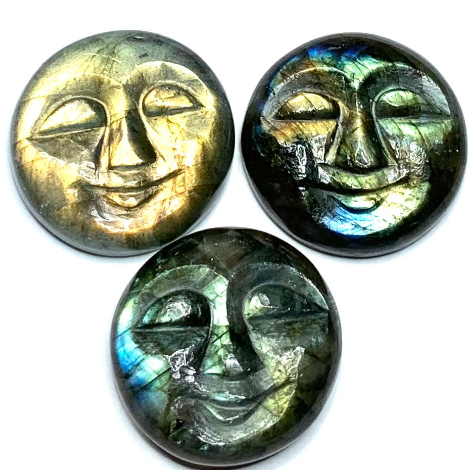 Hand Carved Labradorite Man in the Moon Face Cabochons-24mm Avg (CAB3629)