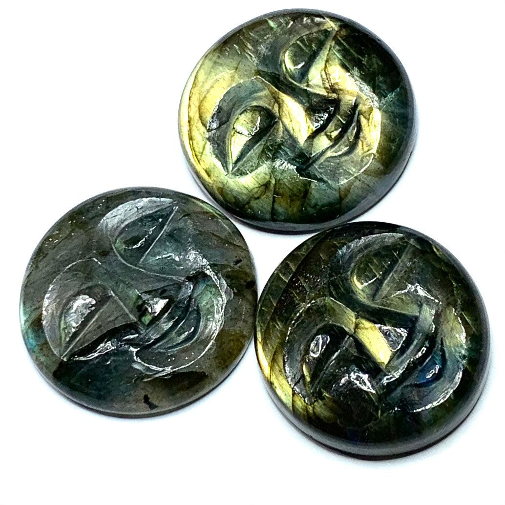 Hand Carved Labradorite Man in the Moon Face Cabochons-25mm Avg (CAB3630)