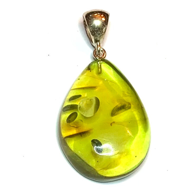 One of a Kind Caribbean Green Amber Pendant-33 x 24mm (P3662)