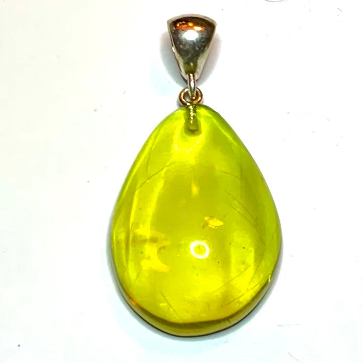 One of a Kind Caribbean Green Amber Pendant-34 x 23mm (P3665)