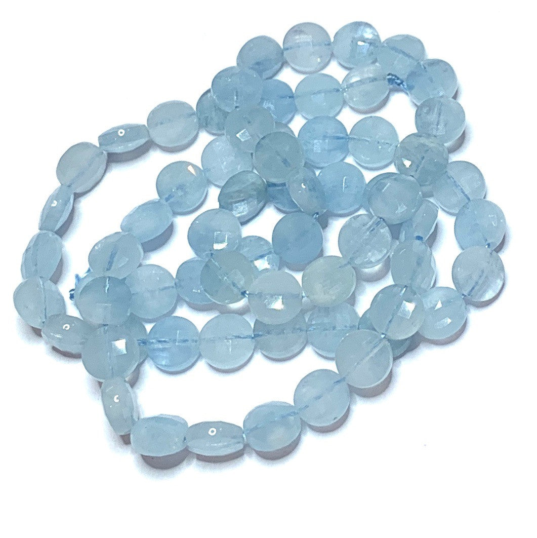 A Grade Aquamarine Diamond Faceted Coin Beads-6mm