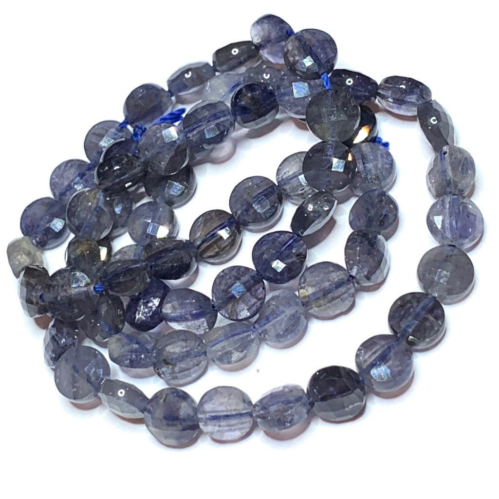 A Grade Iolite Diamond Faceted Coin Beads-6mm