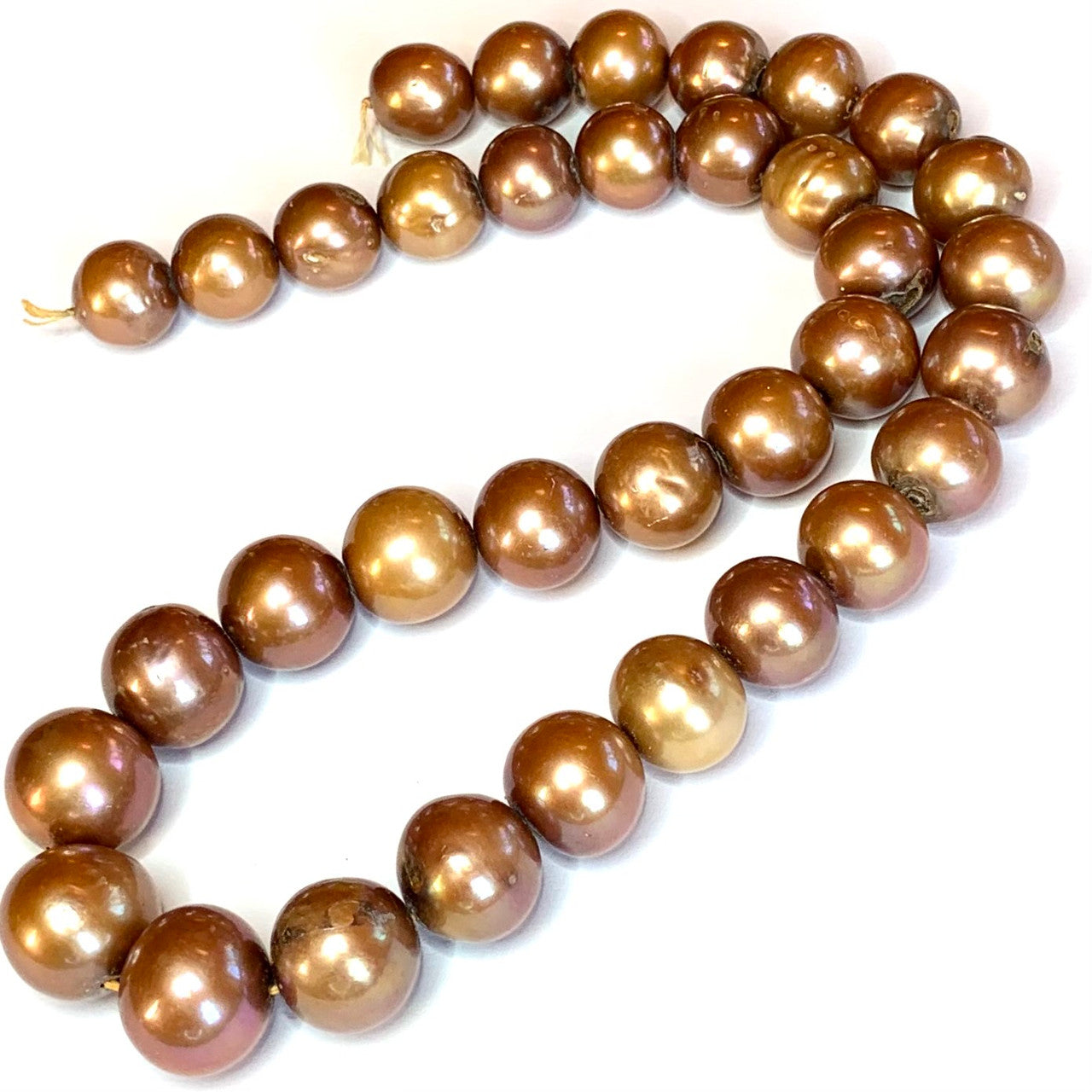 Freshwater Cream Golden Champagne Akoya Graduated Pearl Beads-12-15mm (PB3684)