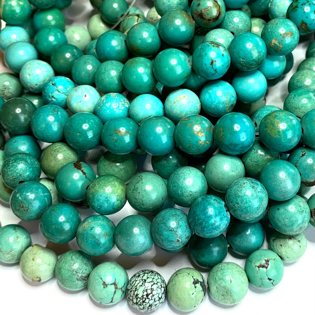 Genuine Turquoise Highly Polished Round Beads-9-9.5m (SP3686)