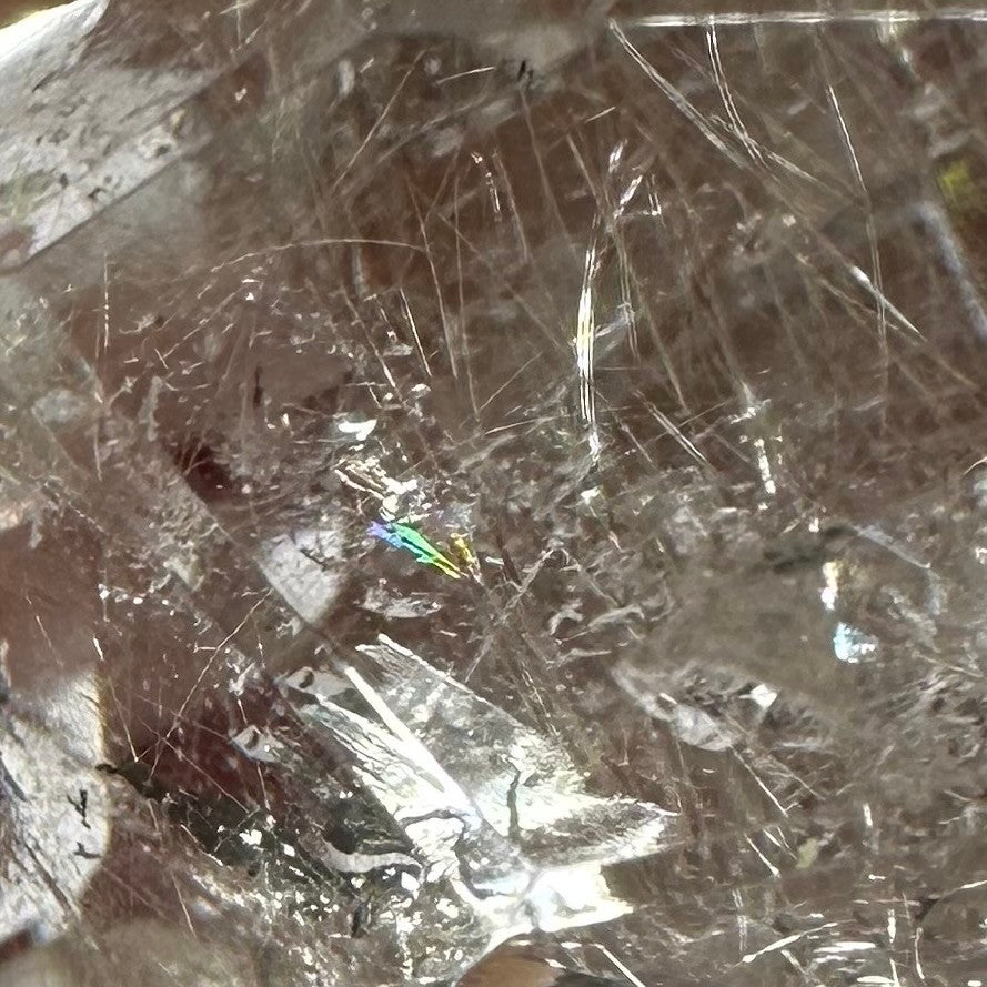 One of a Kind Rutilated Quartz Cystal with Rainbow Inclusions Freeform Stone-2 x 3/4"