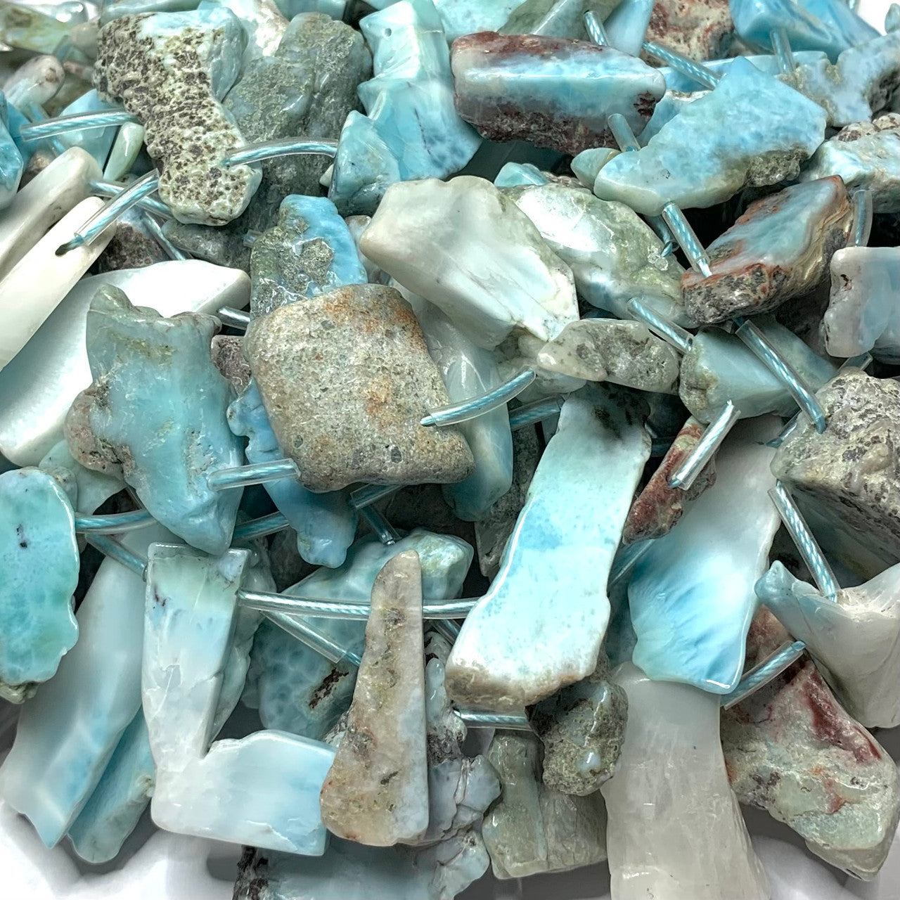 Larimar Polished and Tumbled Graduated Free Form Slab Beads-16-44mm Avg. (SP5054)