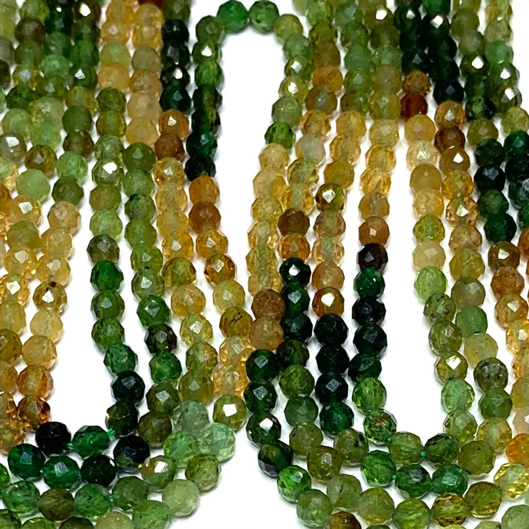 Micro Diamond Cut Yellow and Green Tourmaline Beads-3mm (SP5056)