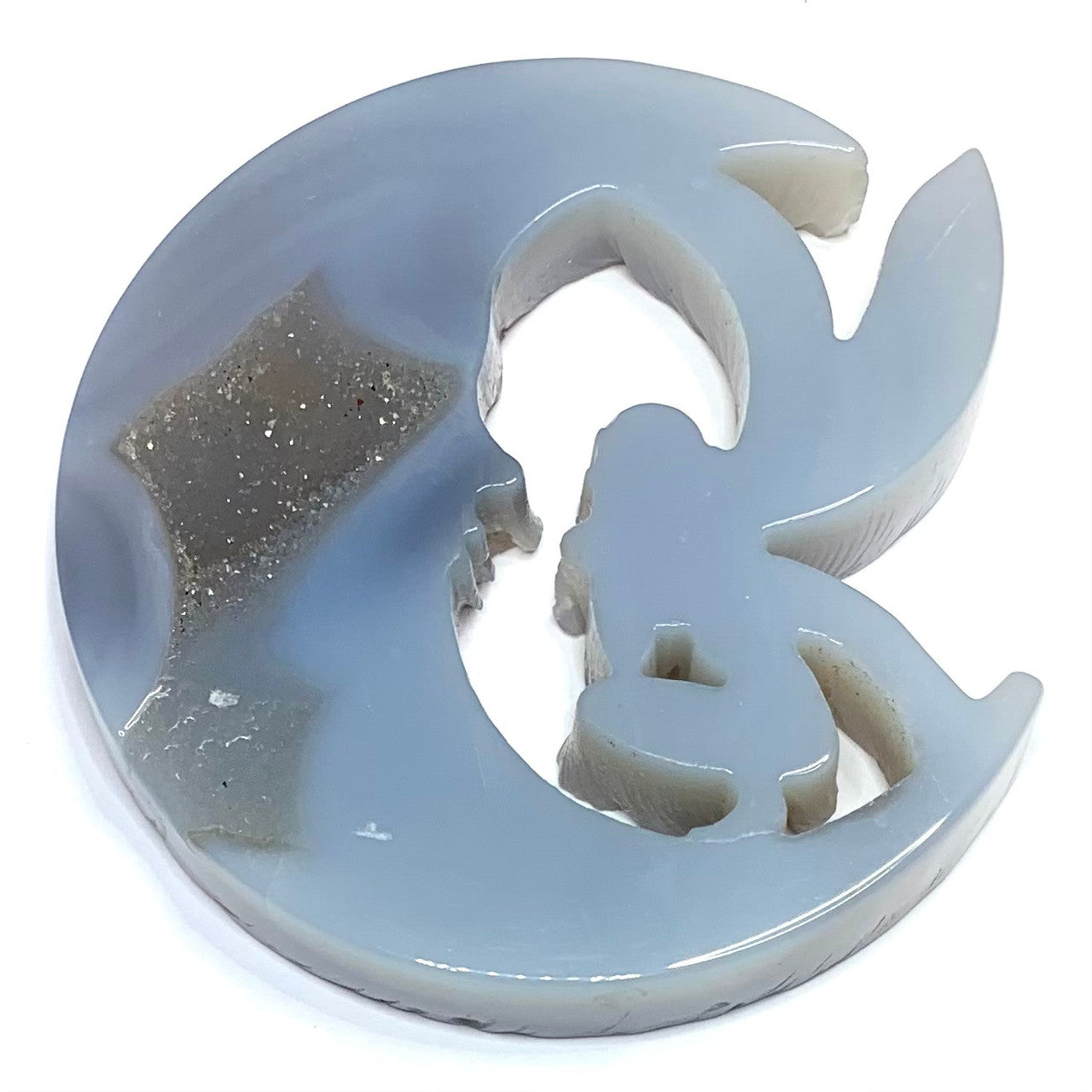 One of a Kind Carved Agate Moon Fairy Druzy Stone-3" (NC5062)