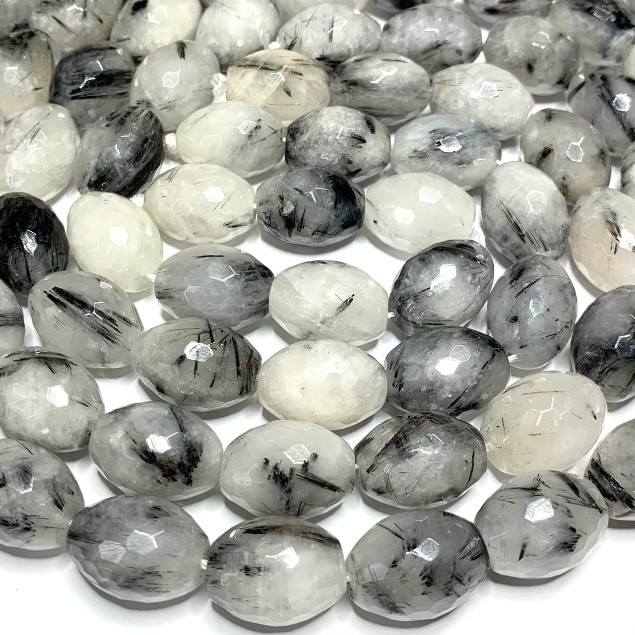 Black Rutilated Quartz Faceted Olive Beads-18 x 13mm (SP3704)
