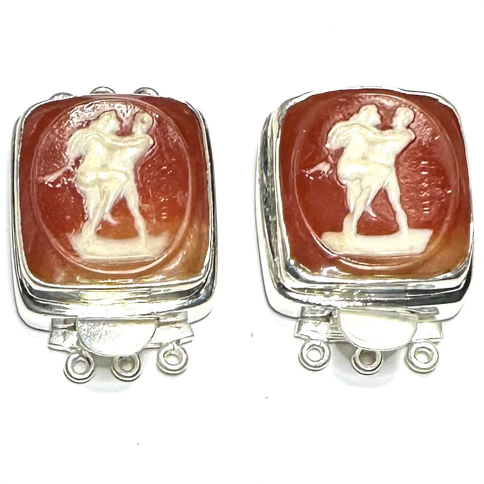 Sterling Silver Triple Strand Vintage Cameo "Naughty" Clasps-Set of 2-29 x 27mm