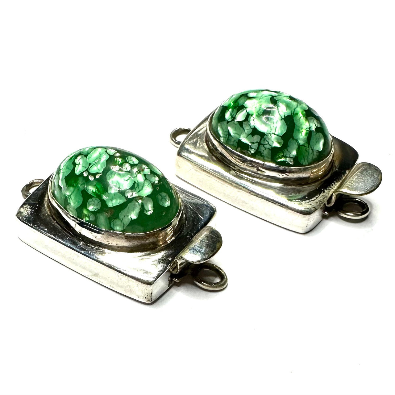 Sterling Silver Vintage Green Foiled Cab Clasps-Lot of 2-22 x 18mm (CO5457)S
