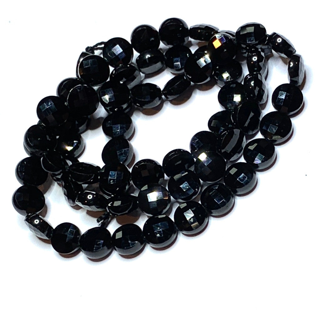 Black Spinel Faceted Coin Beads-6mm-AA Grade (SP3277)