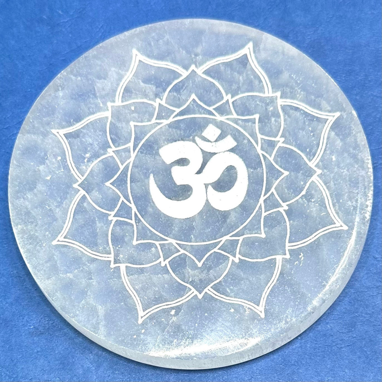 Selenite Carved and Etched "OM" Charging Plates-4" (NC5566)
