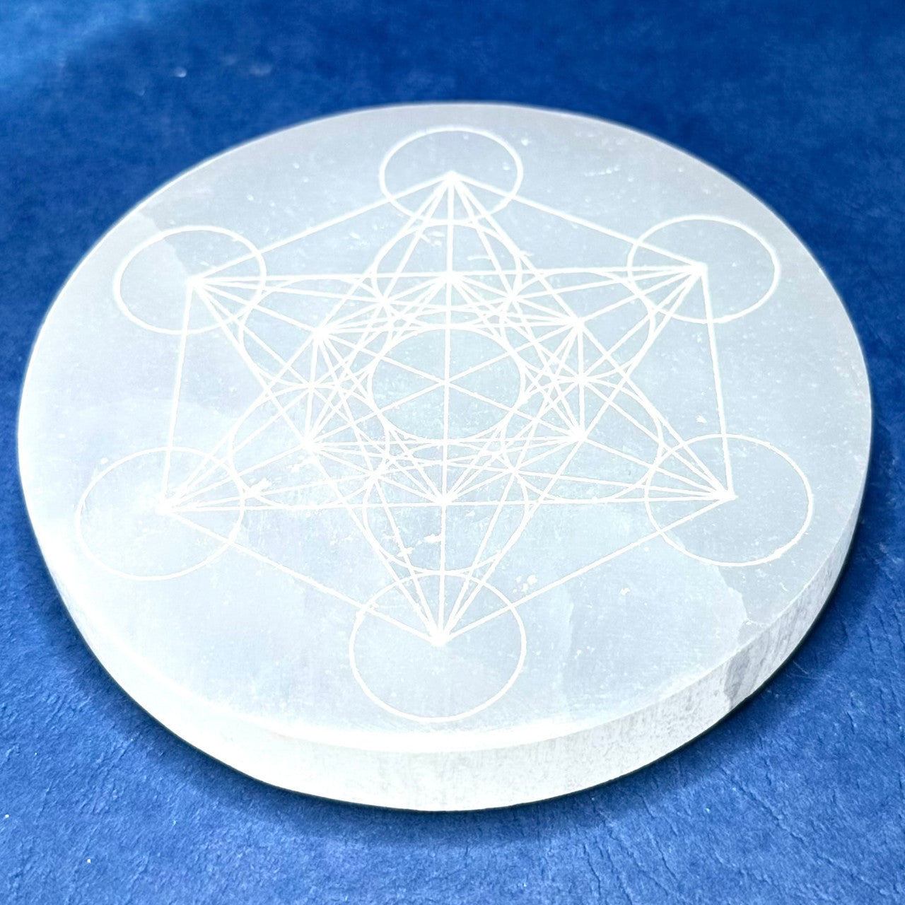 Selenite Carved and Etched Sacred Geometry Charging Plates-4" (NC5568)