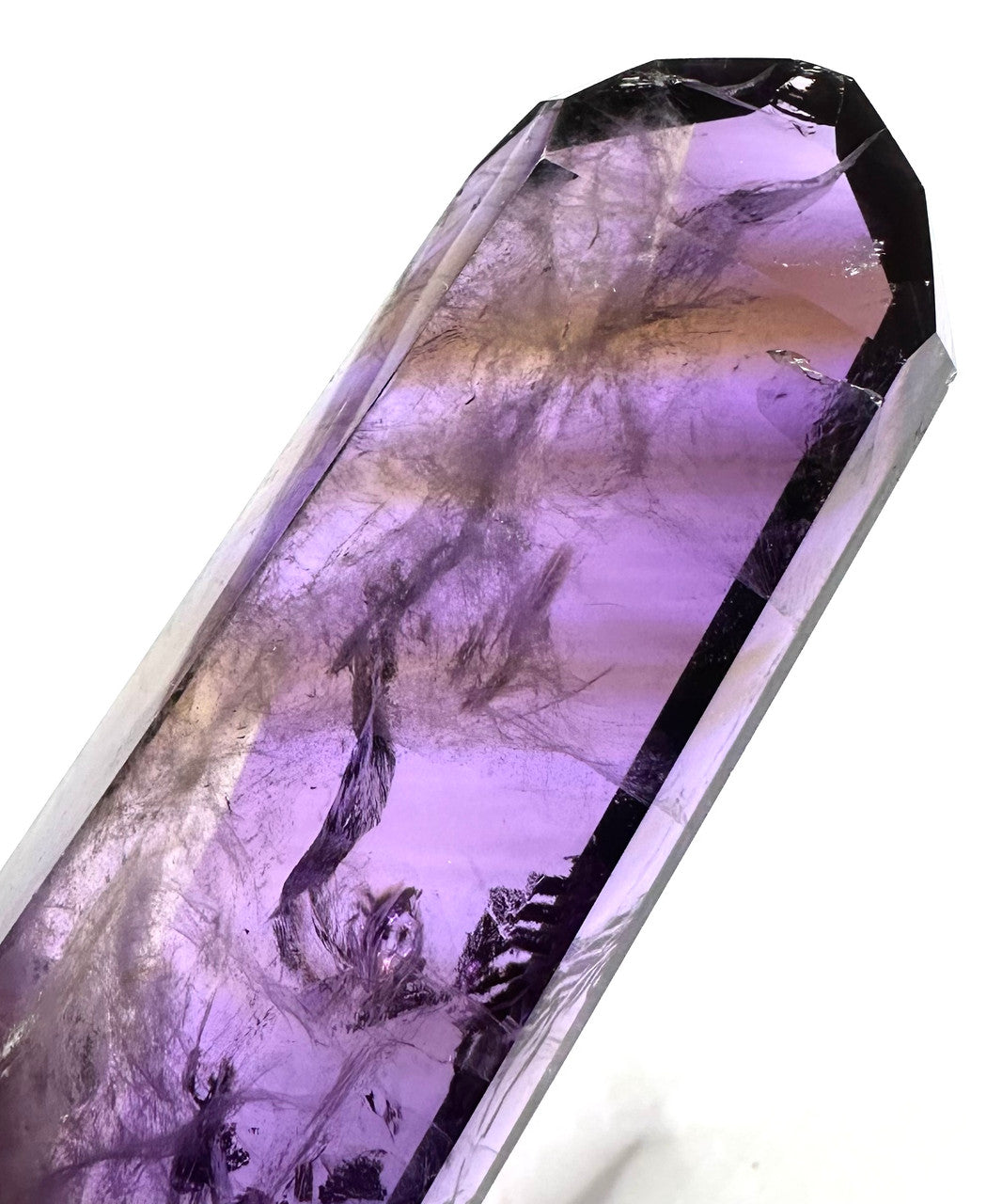One of a Kind Ametrine with Rainbow Inclusions Double Terminated Point-4 1/4 x 1 "