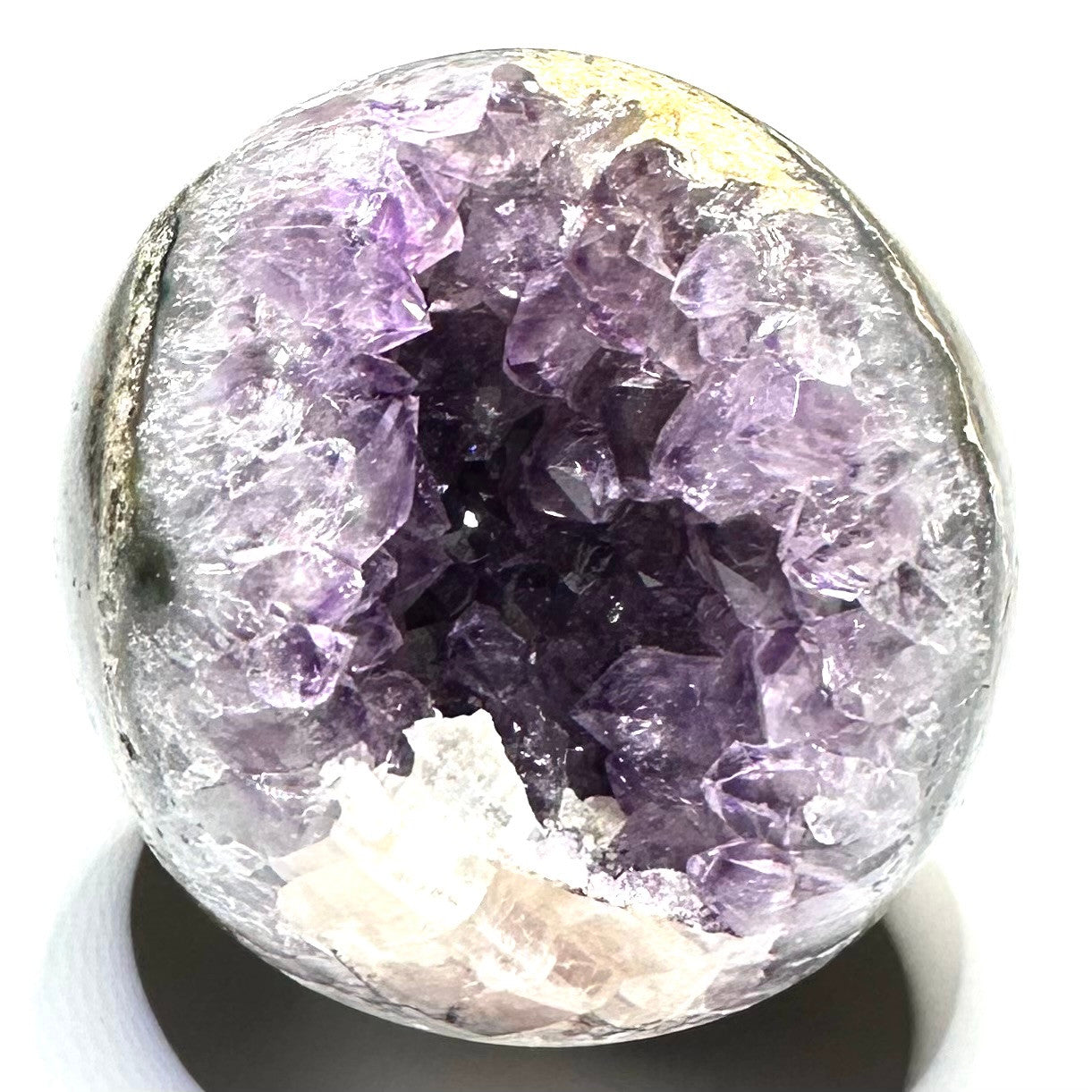 One of a Kind Amethyst with Calcite and Rainbow Inclusions Sphere-2 1/4"